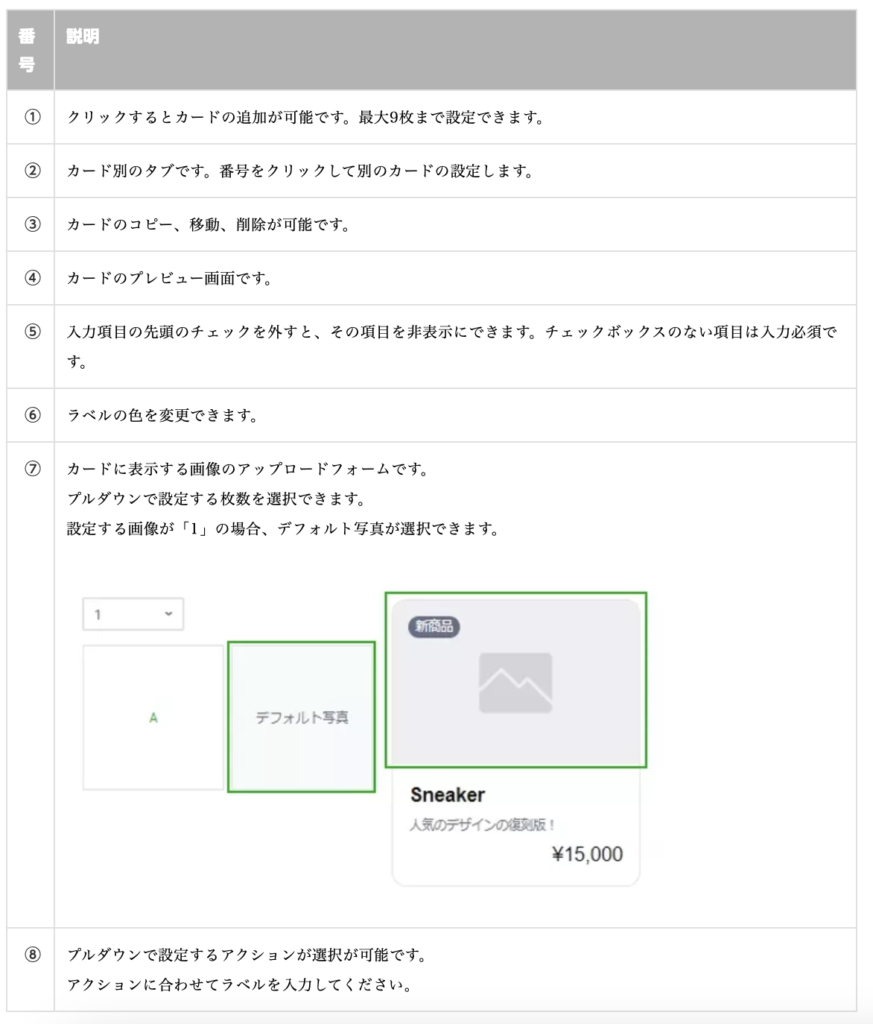 カードタイプメッセージ共通項項目の設定